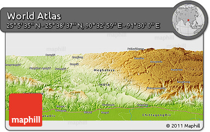 Physical Panoramic Map of the Area around 25° 22' 6" N, 91° 1' 30" E