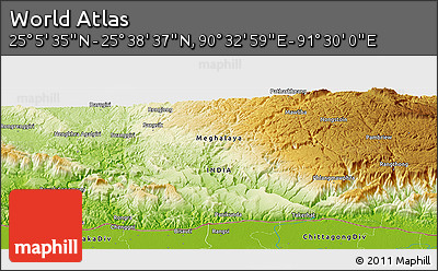 Physical Panoramic Map of the Area around 25° 22' 6" N, 91° 1' 30" E
