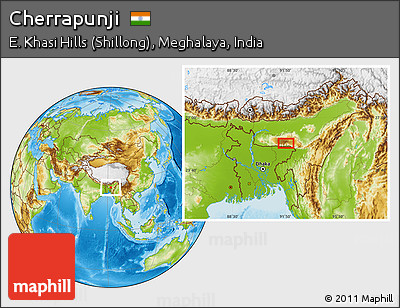 Physical Location Map of Cherrapunji