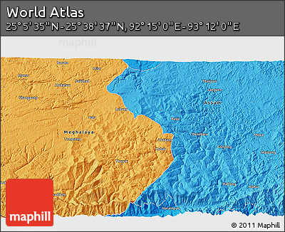 Political 3D Map of the Area around 25° 22' 6" N, 92° 43' 29" E