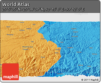 Political 3D Map of the Area around 25° 22' 6" N, 92° 43' 29" E