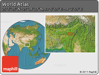 Satellite Location Map of the Area around 25° 22' 6" N, 93° 34' 29" E