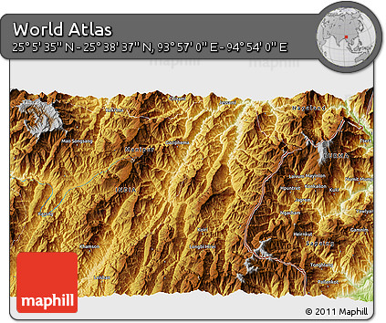 Physical 3D Map of the Area around 25° 22' 6" N, 94° 25' 30" E