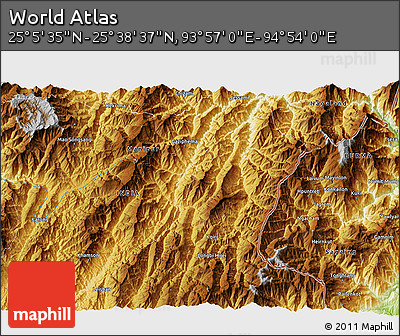 Physical 3D Map of the Area around 25° 22' 6" N, 94° 25' 30" E