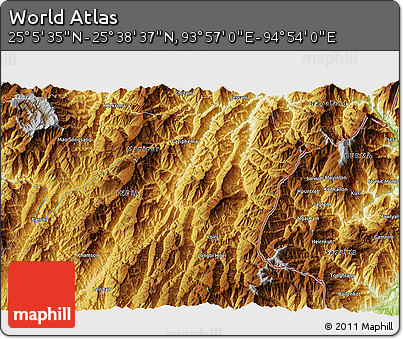 Physical 3D Map of the Area around 25° 22' 6" N, 94° 25' 30" E