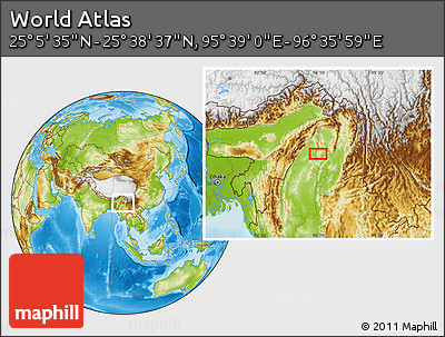 Physical Location Map of the Area around 25° 22' 6" N, 96° 7' 30" E