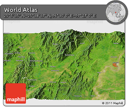 Satellite 3D Map of the Area around 25° 22' 6" N, 96° 58' 29" E