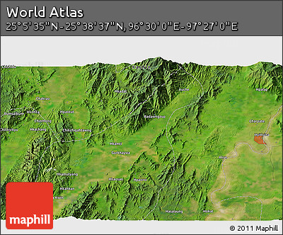 Satellite 3D Map of the Area around 25° 22' 6" N, 96° 58' 29" E