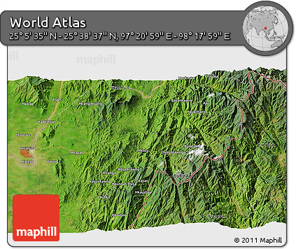 Satellite 3D Map of the Area around 25° 22' 6" N, 97° 49' 29" E