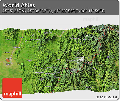Satellite 3D Map of the Area around 25° 22' 6" N, 97° 49' 29" E