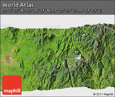 Satellite 3D Map of the Area around 25° 22' 6" N, 97° 49' 29" E