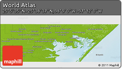 Physical Panoramic Map of the Area around 25° 22' 6" N, 97° 40' 30" W