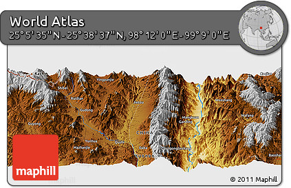Physical Panoramic Map of the Area around 25° 22' 6" N, 98° 40' 30" E