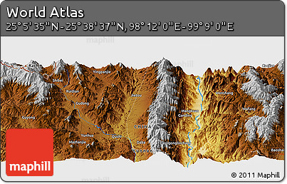 Physical Panoramic Map of the Area around 25° 22' 6" N, 98° 40' 30" E