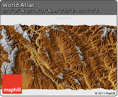 Physical 3D Map of the Area around 25° 22' 6" N, 99° 31' 30" E