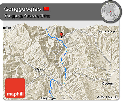 Shaded Relief 3D Map of Gongguoqiao