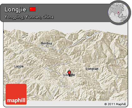 Shaded Relief Panoramic Map of Longjie