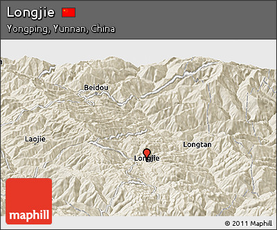 Shaded Relief Panoramic Map of Longjie