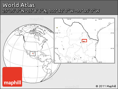 Blank Location Map of the Area around 25° 51' 37" N, 100° 13' 29" W