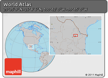 Gray Location Map of the Area around 25° 51' 37" N, 100° 13' 29" W