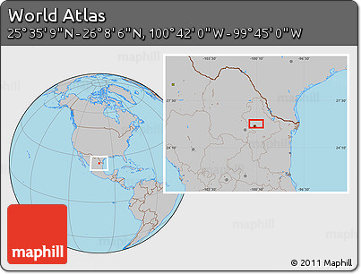 Gray Location Map of the Area around 25° 51' 37" N, 100° 13' 29" W