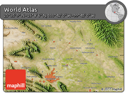 Satellite Map of the Area around 25° 51' 37" N, 100° 13' 29" W
