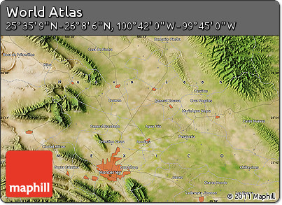 Satellite Map of the Area around 25° 51' 37" N, 100° 13' 29" W