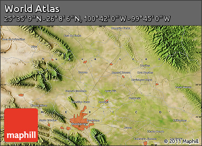 Satellite Map of the Area around 25° 51' 37" N, 100° 13' 29" W