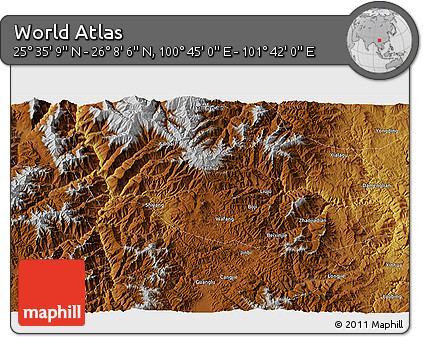 Physical 3D Map of the Area around 25° 51' 37" N, 101° 13' 29" E