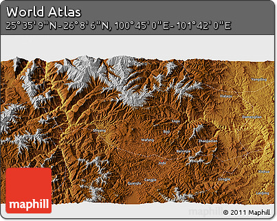 Physical 3D Map of the Area around 25° 51' 37" N, 101° 13' 29" E