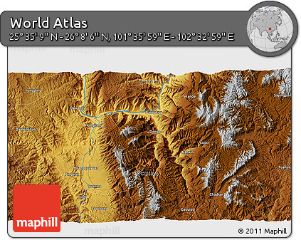 Physical 3D Map of the Area around 25° 51' 37" N, 102° 4' 29" E