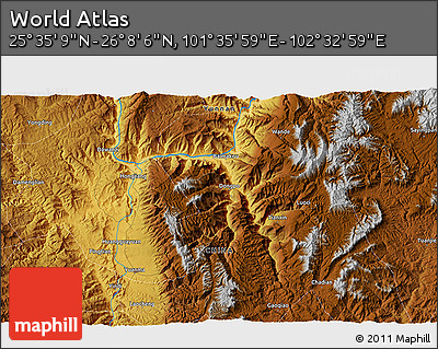 Physical 3D Map of the Area around 25° 51' 37" N, 102° 4' 29" E