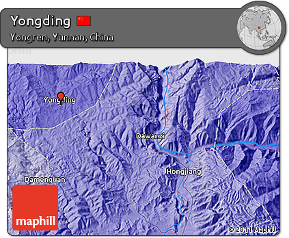 Political 3D Map of Yongding