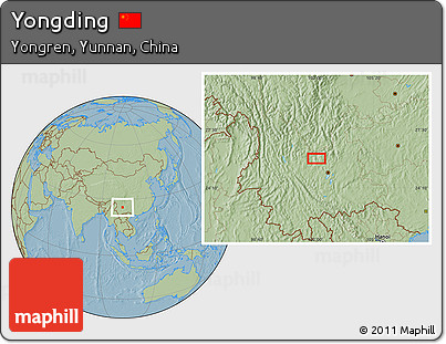 Savanna Style Location Map of Yongding, hill shading