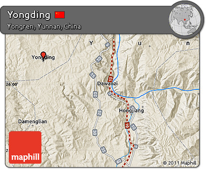 Shaded Relief Map of Yongding