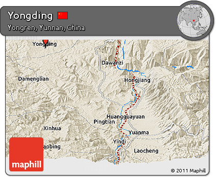 Shaded Relief Panoramic Map of Yongding