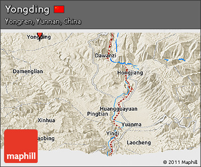 Shaded Relief Panoramic Map of Yongding
