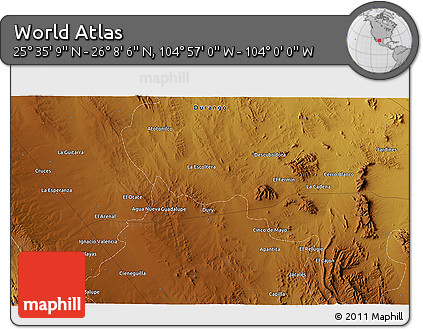 Physical 3D Map of the Area around 25° 51' 37" N, 104° 28' 29" W