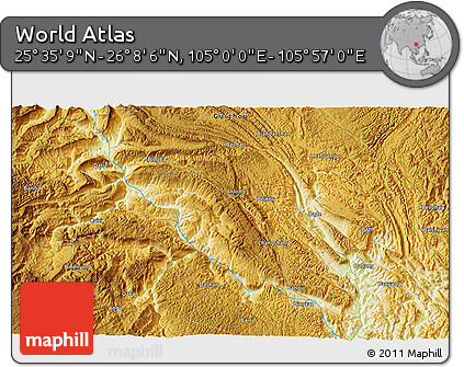 Physical 3D Map of the Area around 25° 51' 37" N, 105° 28' 29" E