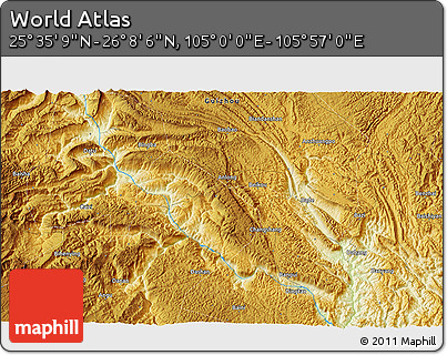 Physical 3D Map of the Area around 25° 51' 37" N, 105° 28' 29" E