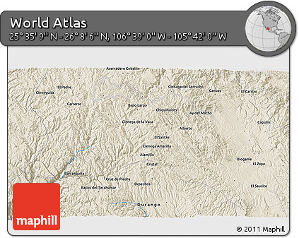 Shaded Relief 3D Map of the Area around 25° 51' 37" N, 106° 10' 30" W