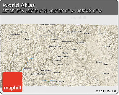 Shaded Relief 3D Map of the Area around 25° 51' 37" N, 106° 10' 30" W