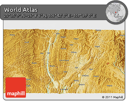 Physical 3D Map of the Area around 25° 51' 37" N, 107° 10' 30" E