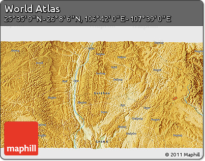 Physical 3D Map of the Area around 25° 51' 37" N, 107° 10' 30" E