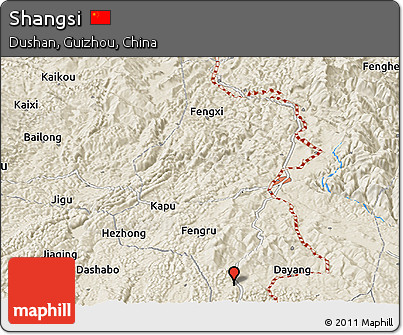 Shaded Relief Panoramic Map of Shangsi