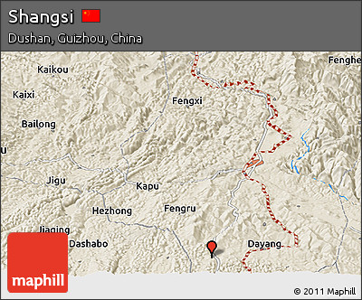 Shaded Relief Panoramic Map of Shangsi