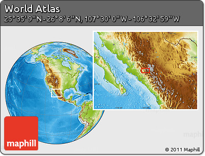 Physical Location Map of the Area around 25° 51' 37" N, 107° 1' 30" W