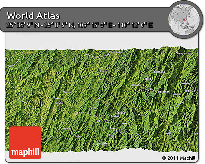 Satellite 3D Map of the Area around 25° 51' 37" N, 109° 43' 29" E