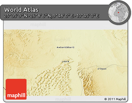 Physical 3D Map of the Area around 25° 51' 37" N, 10° 16' 30" E