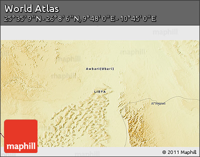 Physical 3D Map of the Area around 25° 51' 37" N, 10° 16' 30" E